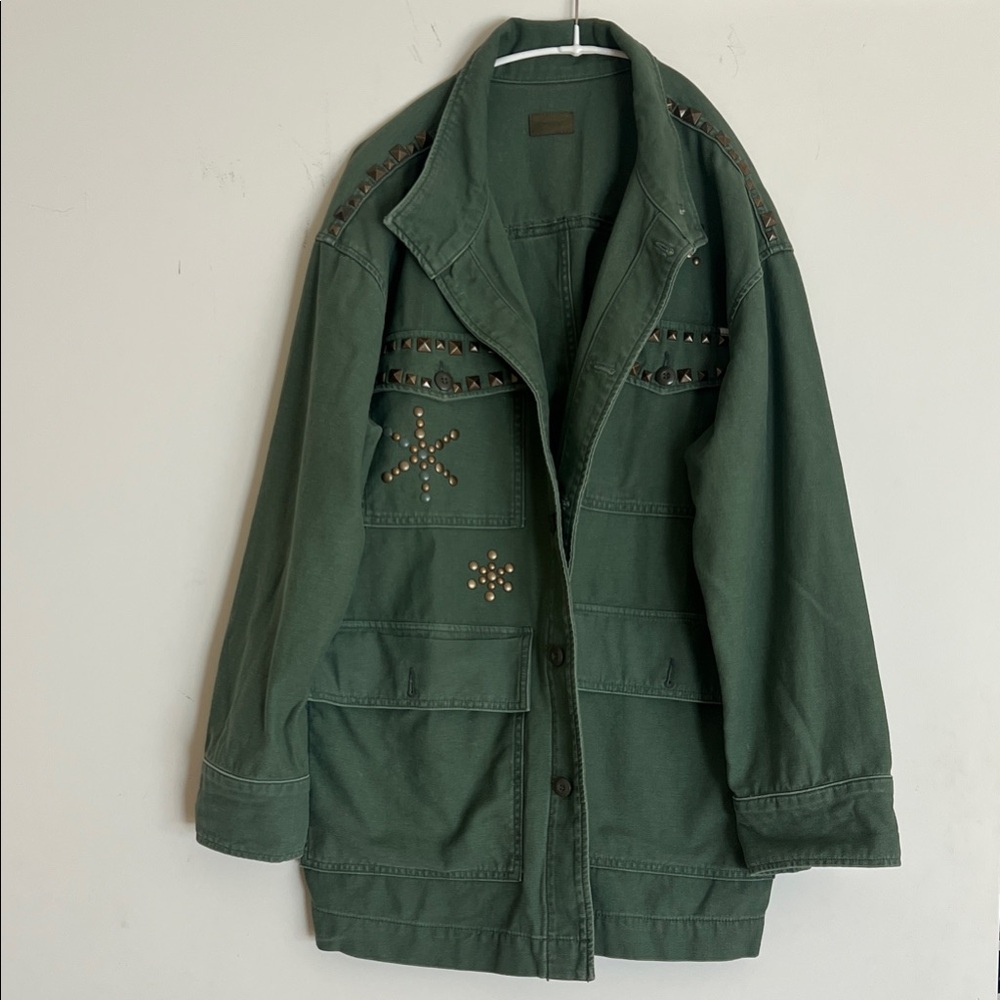 MOTHER Olive Green Jacket with Leather Logo Patch